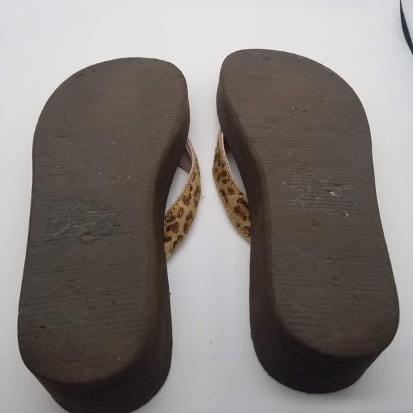 Roxy Leopard Print Cow Hair Wedge Heel Flip Flops - Picture 5 of 5